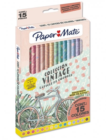 15 Lápices de Colores Vintage Paper Mate - Entrelíneas Papelería -
