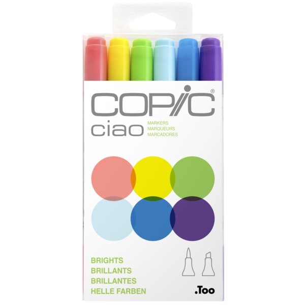COPIC Ciao - Set de 6 colores Brights - Entrelíneas Papelería - Marcador