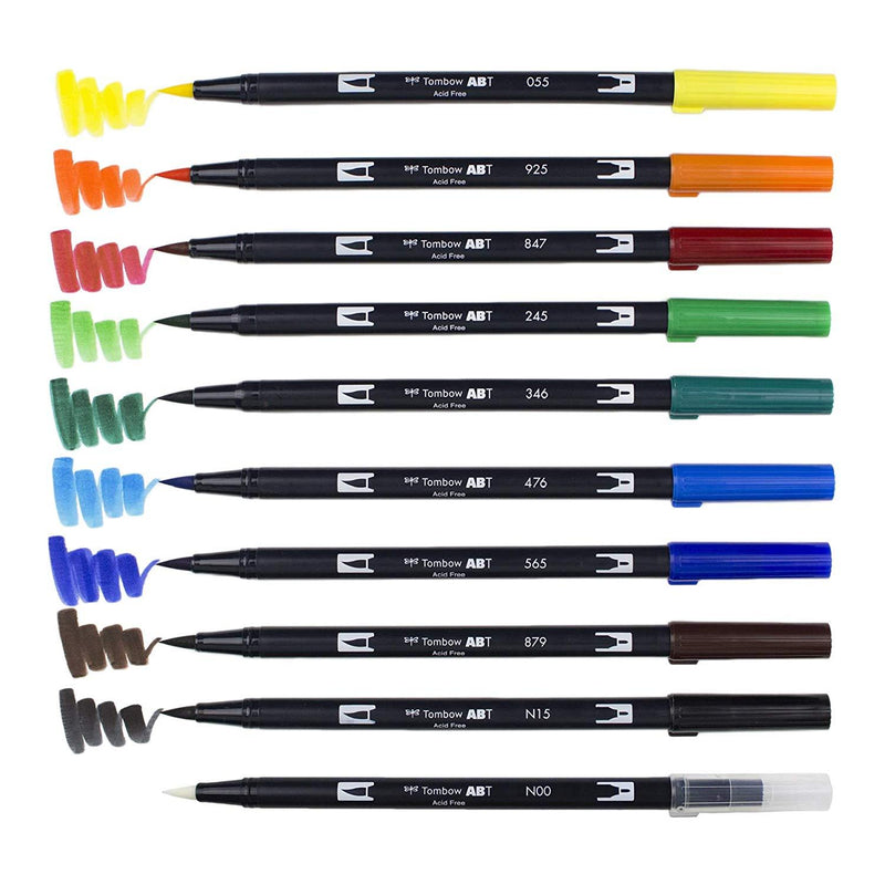 Set 10 Marcadores Tombow Dual Brush Colores Primarios - Entrelíneas Papelería - Marcadores