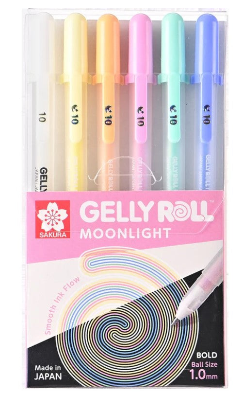 Set 6 Lápices Gel Sakura Gelly Roll Moonlight Pastel 1.0mm