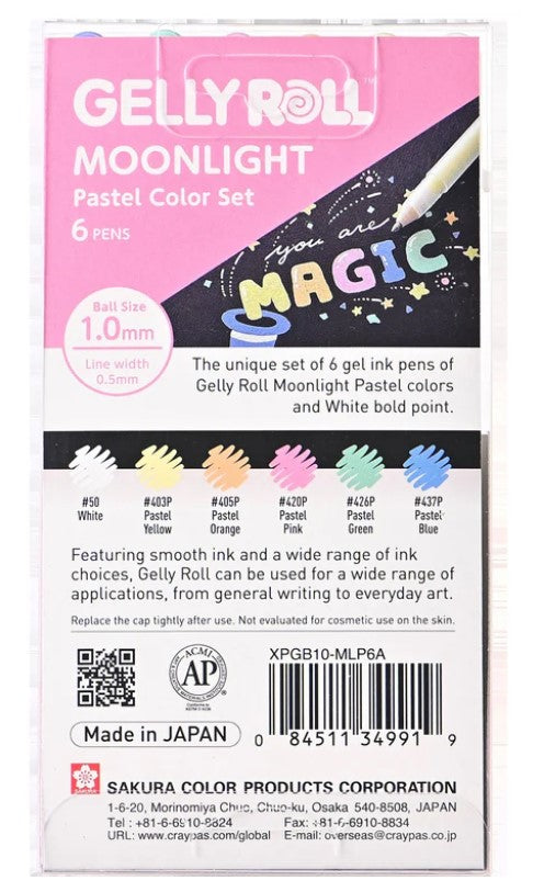 Set 6 Lápices Gel Sakura Gelly Roll Moonlight Pastel 1.0mm