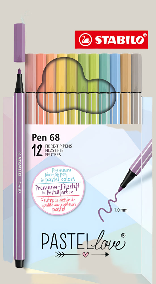 Set Stabilo Pen 68 Pastel Love 12 colores