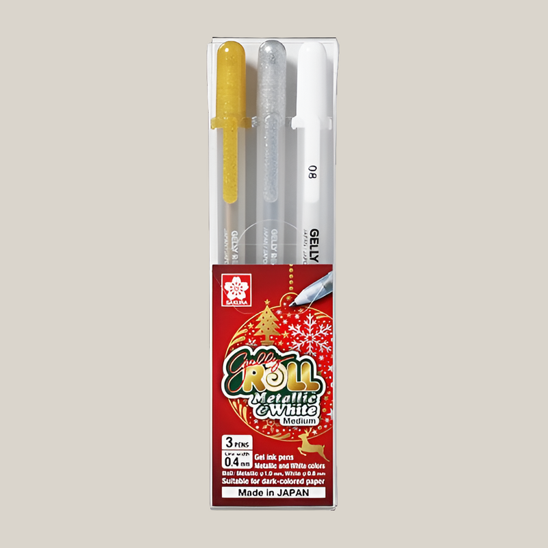 Set 3 Lápices Sakura Gelly Roll (Blanco - Dorado - Plateado)