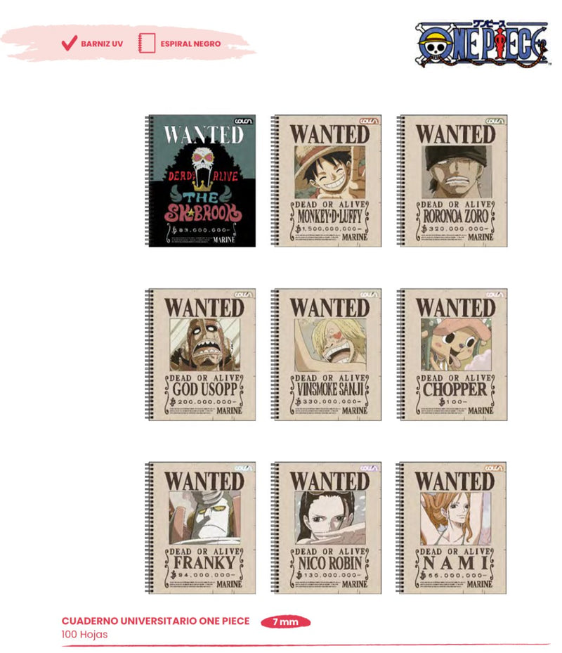 Cuaderno Universitario Colon Colección One Piece - Entrelíneas Papelería - Cuadernos