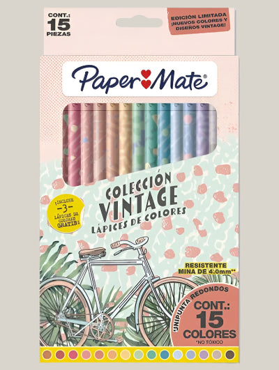 15 Lápices de Colores Vintage Paper Mate - Entrelíneas Papelería -