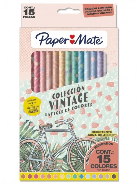 15 Lápices de Colores Vintage Paper Mate - Entrelíneas Papelería -
