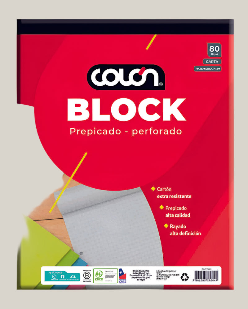 Block Colón Cuadriculado Tamaño Carta Prepicado - Entrelíneas Papelería - Block