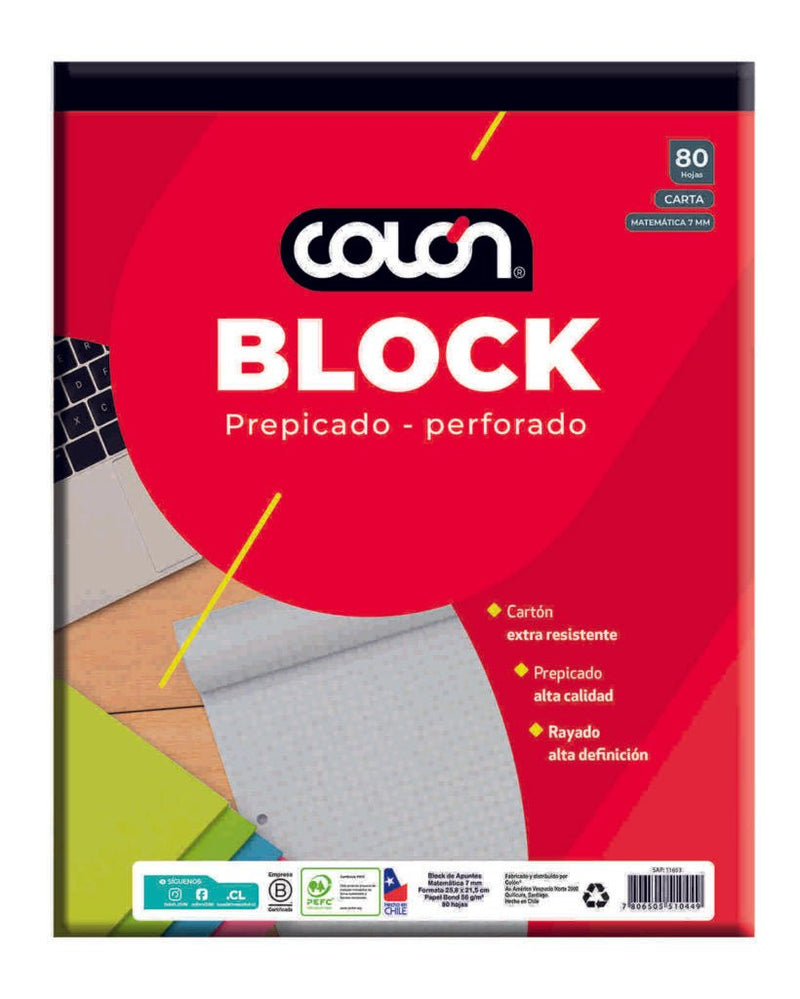 Block Colón Cuadriculado Tamaño Carta Prepicado - Entrelíneas Papelería - Block