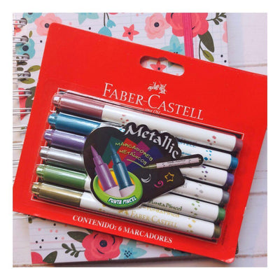 Marcadores Metalicos Punta Pincel 6 colores Faber-Castell - Entrelíneas Papelería - Marcadores