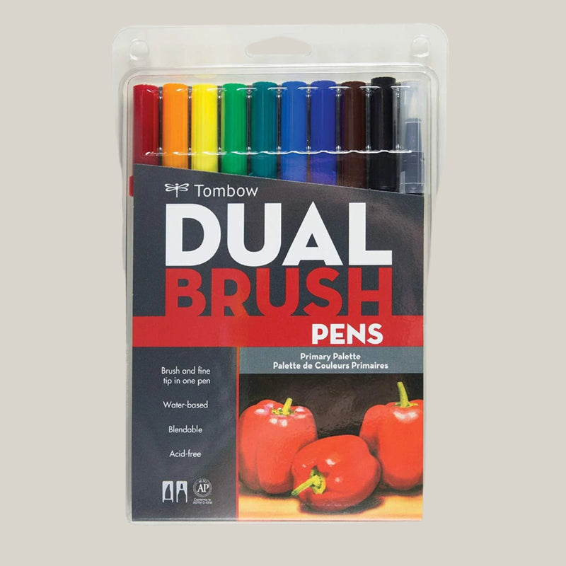 Set 10 Marcadores Tombow Dual Brush Colores Primarios - Entrelíneas Papelería - Marcadores