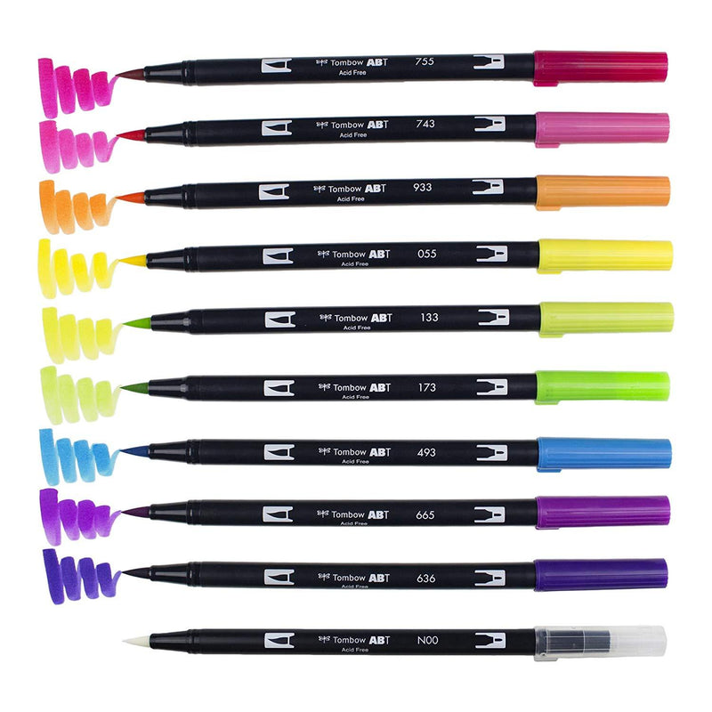 Set 10 Marcadores Tombow Dual Brush Colores Vivos - Entrelíneas Papelería - Marcadores