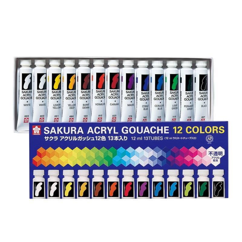 Set 12 colores Gouache Acrílico Sakura - Entrelíneas Papelería - Acrílico