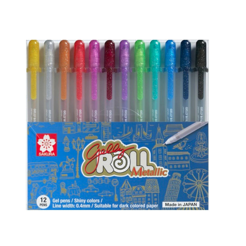 Set 12 Lápices Gel Sakura Gelly Roll Metálicos - Entrelíneas Papelería -