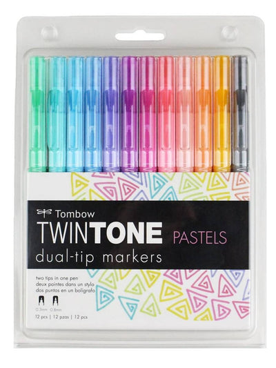 Set 12 Marcadores Doble Punta Tombow TwinTone Pastel - Entrelíneas Papelería - Marcadores