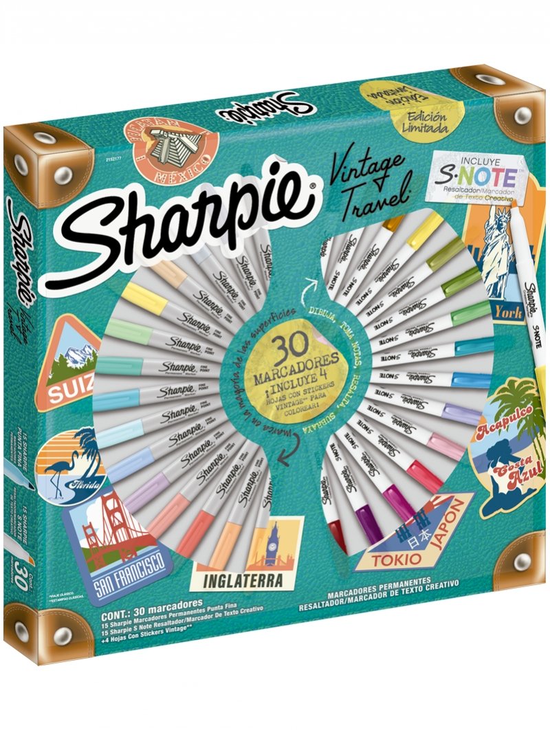 Set 30 Marcadores Sharpie Vintage Travel - Entrelíneas Papelería -