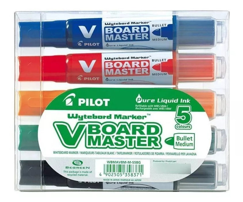 Set 5 Plumones de Pizarra Pilot V Board Master + Borrador - Entrelíneas Papelería - Plumones