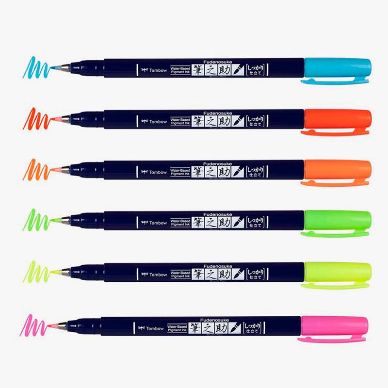 Set 6 Fudenosuke Neón Tombow - Entrelíneas Papelería - Lettering