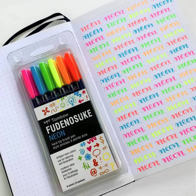 Set 6 Fudenosuke Neón Tombow - Entrelíneas Papelería - Lettering