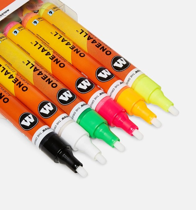 Set 6 marcadores acrílicos Molotow One4All 2mm - Neon - Entrelíneas Papelería - Marcadores