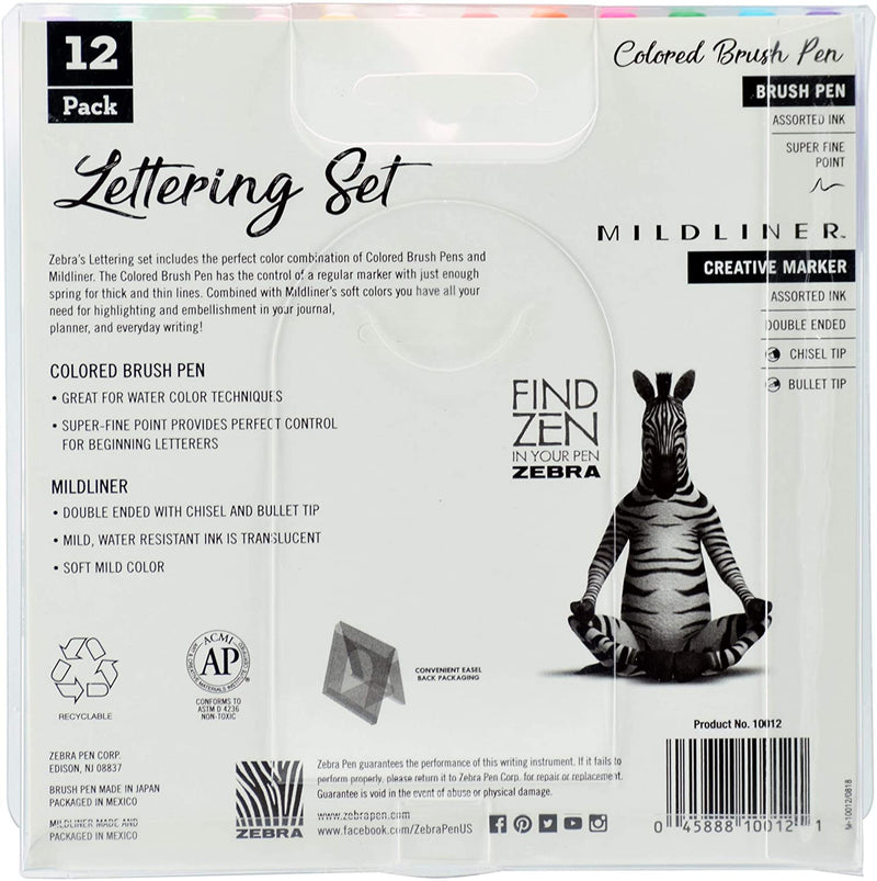 Set Lettering 12 unidades Zebra (6 Funwari + 6 Mildliner) - Entrelíneas Papelería - Set