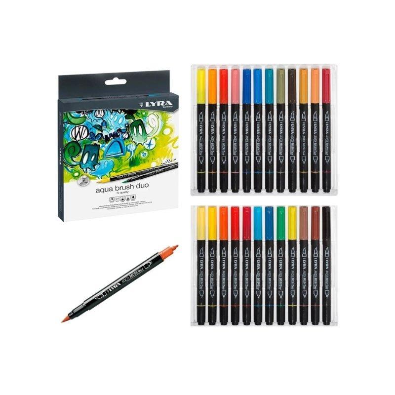 Set Marcadores Aqua Brush duo LYRA (12 y 24 Colores) - Entrelíneas Papelería - Marcadores