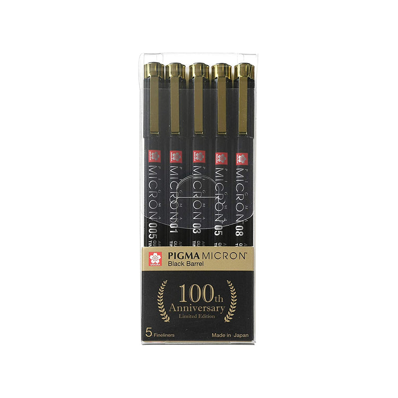 Set Sakura Pigma Micron Black & Gold 100th Anniversary - Entrelíneas Papelería - Tiralíneas